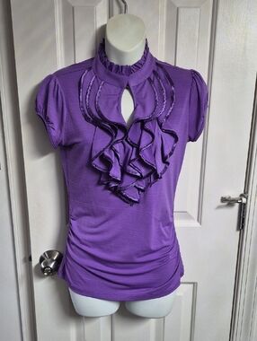 HeartSoul Purple Ruffle Keyhole Blouse